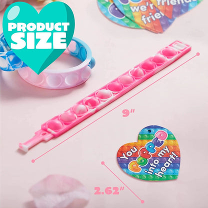 28-Piece Valentine's Day Heart Bracelet and Card Set for Kids Classroom Exchange Gifts