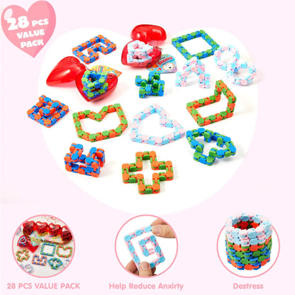 28-Piece Valentine's Day Heart Gift Set with Snake Cube and Cards for Kids Classroom Exchange