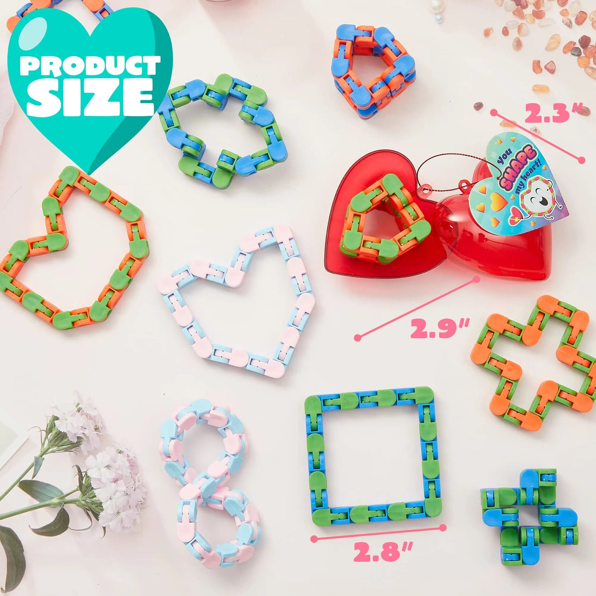 28-Piece Valentine's Day Heart Gift Set with Snake Cube and Cards for Kids Classroom Exchange