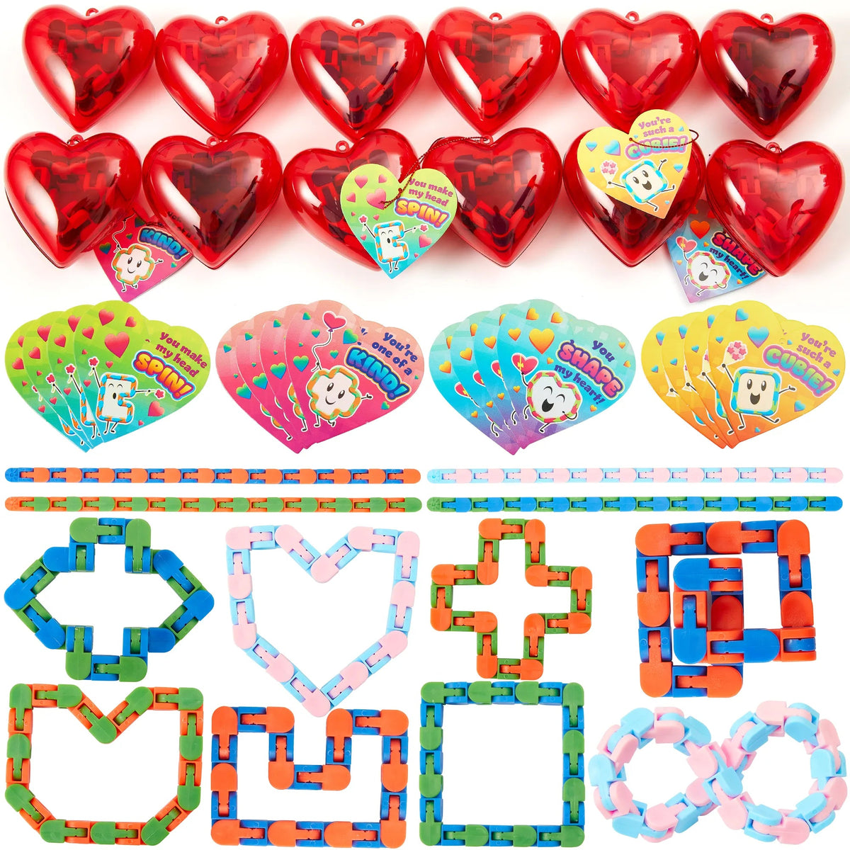 28-Piece Valentine's Day Heart Gift Set with Snake Cube and Cards for Kids Classroom Exchange