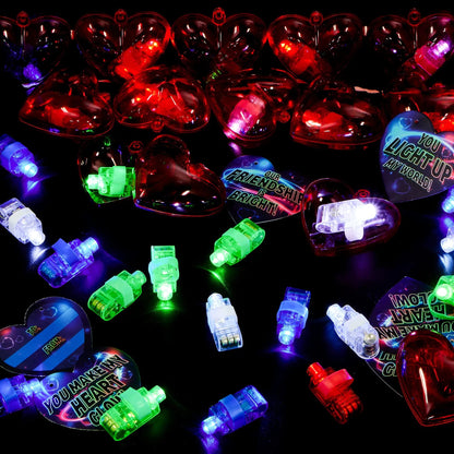 28-Piece Finger Light LED Heart Shells with Valentine's Day Cards for Kids Classroom Exchange Gifts