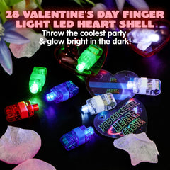 28-Piece Finger Light LED Heart Shells with Valentine's Day Cards for Kids Classroom Exchange Gifts