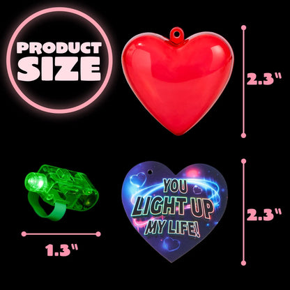 28-Piece Finger Light LED Heart Shells with Valentine's Day Cards for Kids Classroom Exchange Gifts