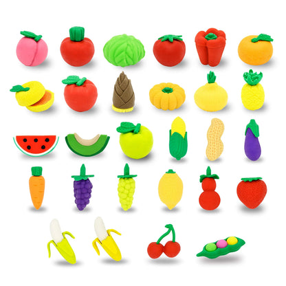 28-Piece Fruit & Vegetable Eraser Set with Valentine's Day Cards for Kids Classroom Exchange Gifts