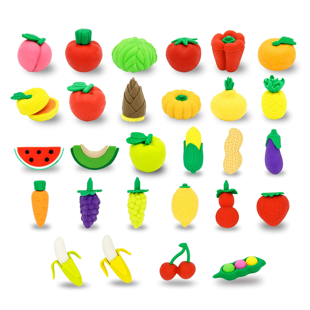 28-Piece Fruit & Vegetable Eraser Set with Valentine's Day Cards for Kids Classroom Exchange Gifts