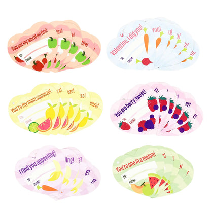 28-Piece Fruit & Vegetable Eraser Set with Valentine's Day Cards for Kids Classroom Exchange Gifts