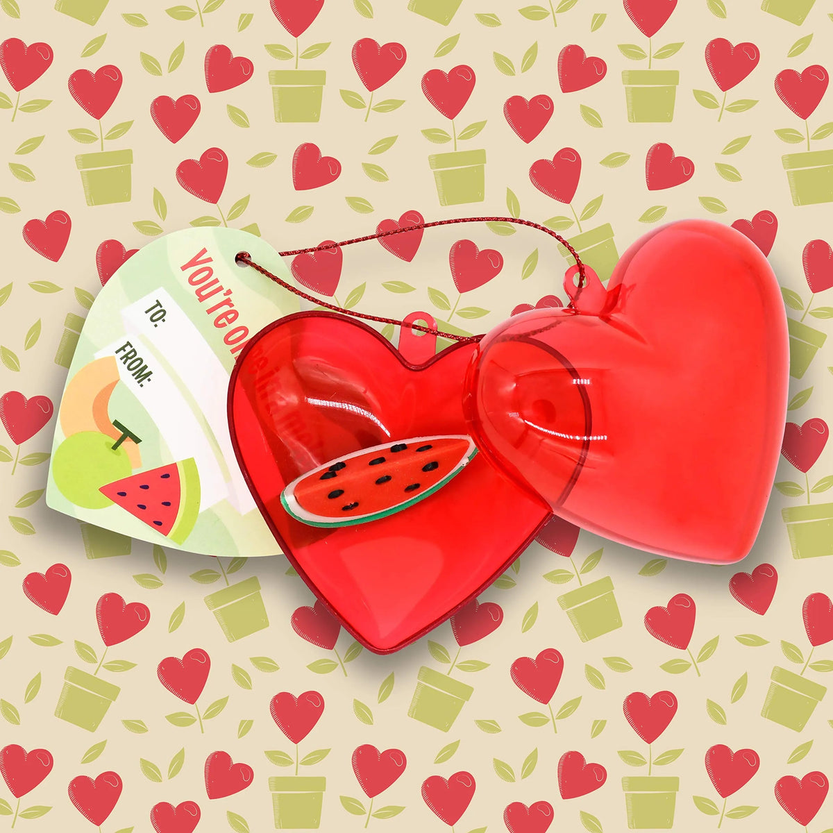 28-Piece Fruit & Vegetable Eraser Set with Valentine's Day Cards for Kids Classroom Exchange Gifts