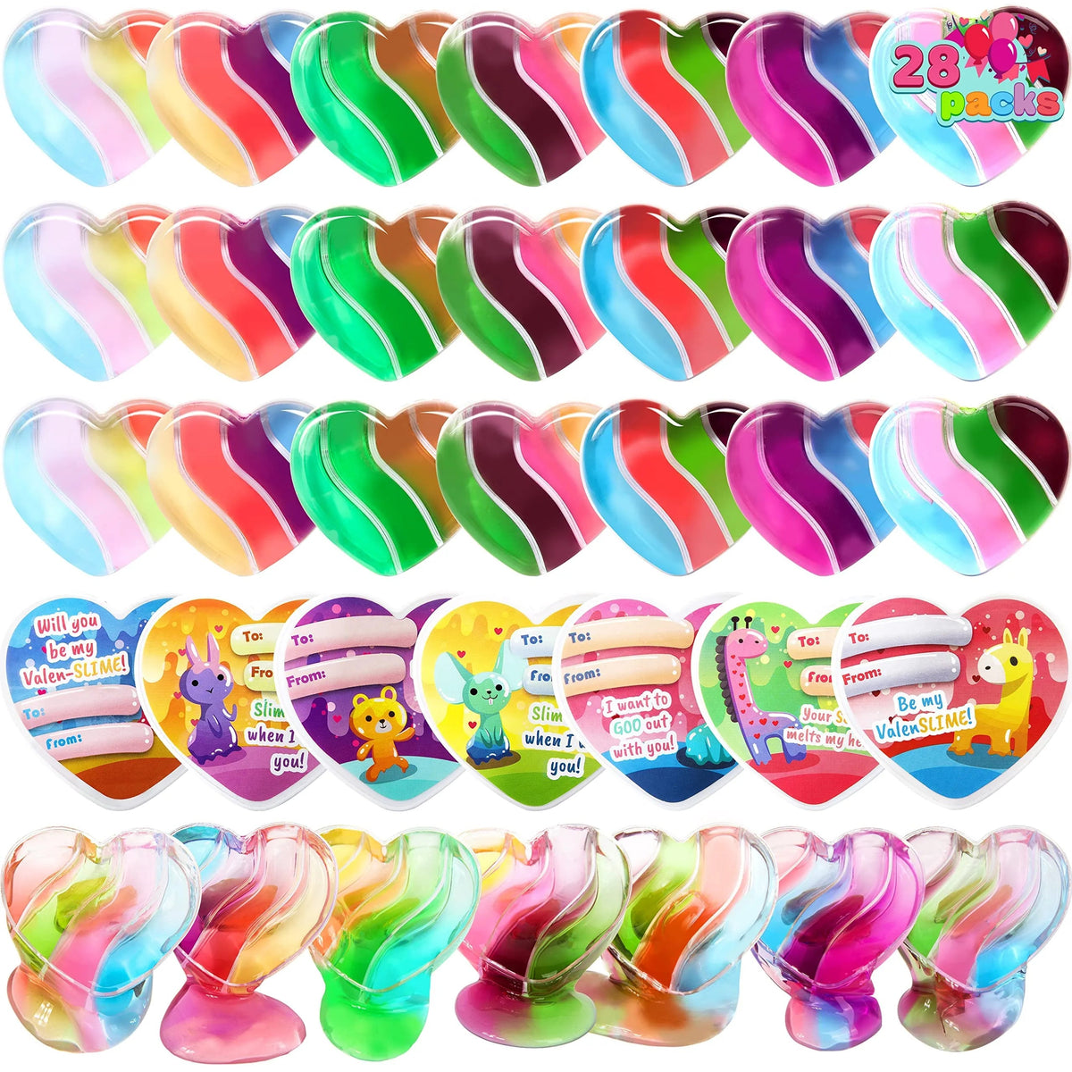 28-Piece Heart-Shaped Multicolor Slime Set with Stickers