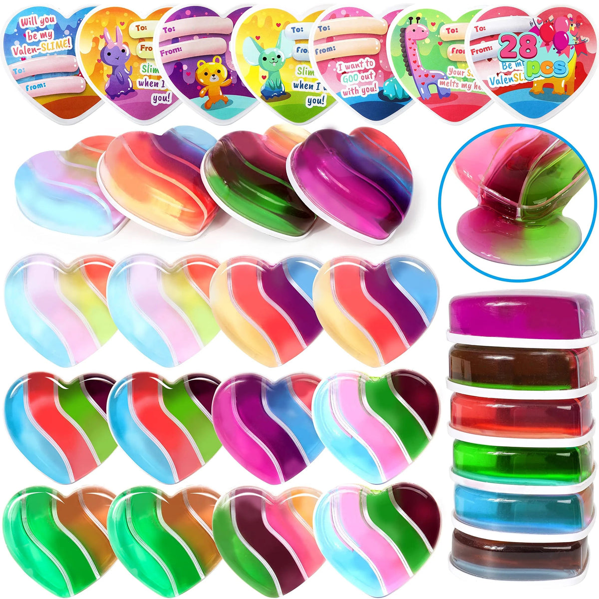 28-Piece Heart-Shaped Multicolor Slime Set with Stickers