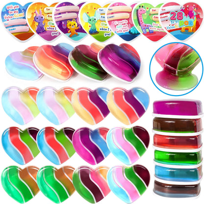 28-Piece Heart-Shaped Multicolor Slime Set with Stickers