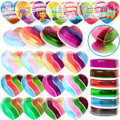 28-Piece Heart-Shaped Multicolor Slime Set with Stickers
