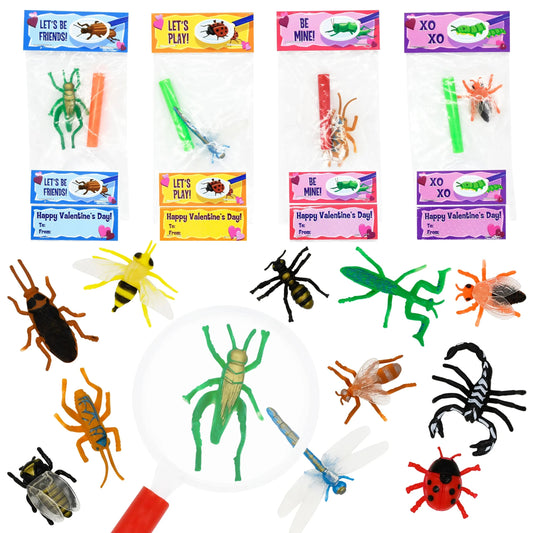 28-Piece Insect Toy Set with Valentine's Day Cards for Kids - Classroom Exchange Gifts