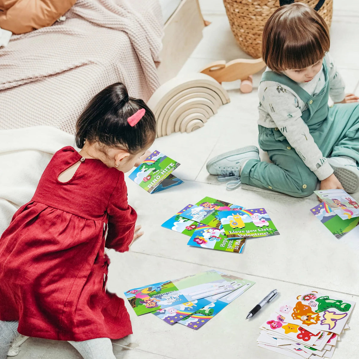 28Pcs Kids Valentine's Day Cards with Stickers - Classroom Exchange Gifts