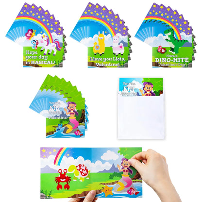 28Pcs Kids Valentine's Day Cards with Stickers - Classroom Exchange Gifts