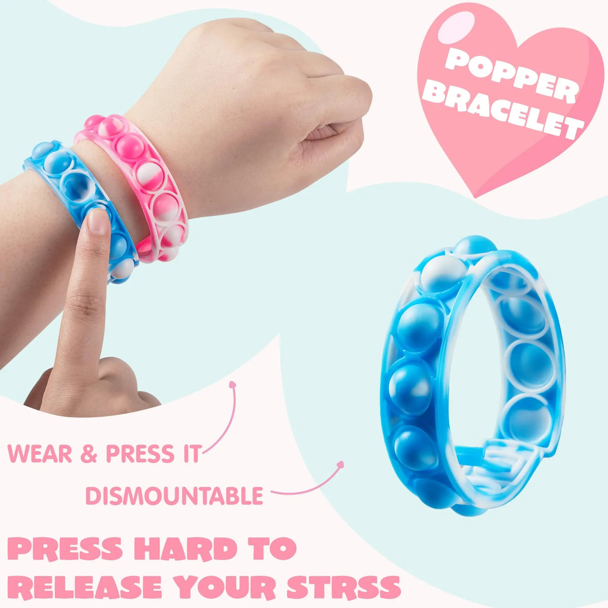 28Pcs Kids Valentine's Cards with Push Bubble Bracelet - Classroom Exchange Gifts