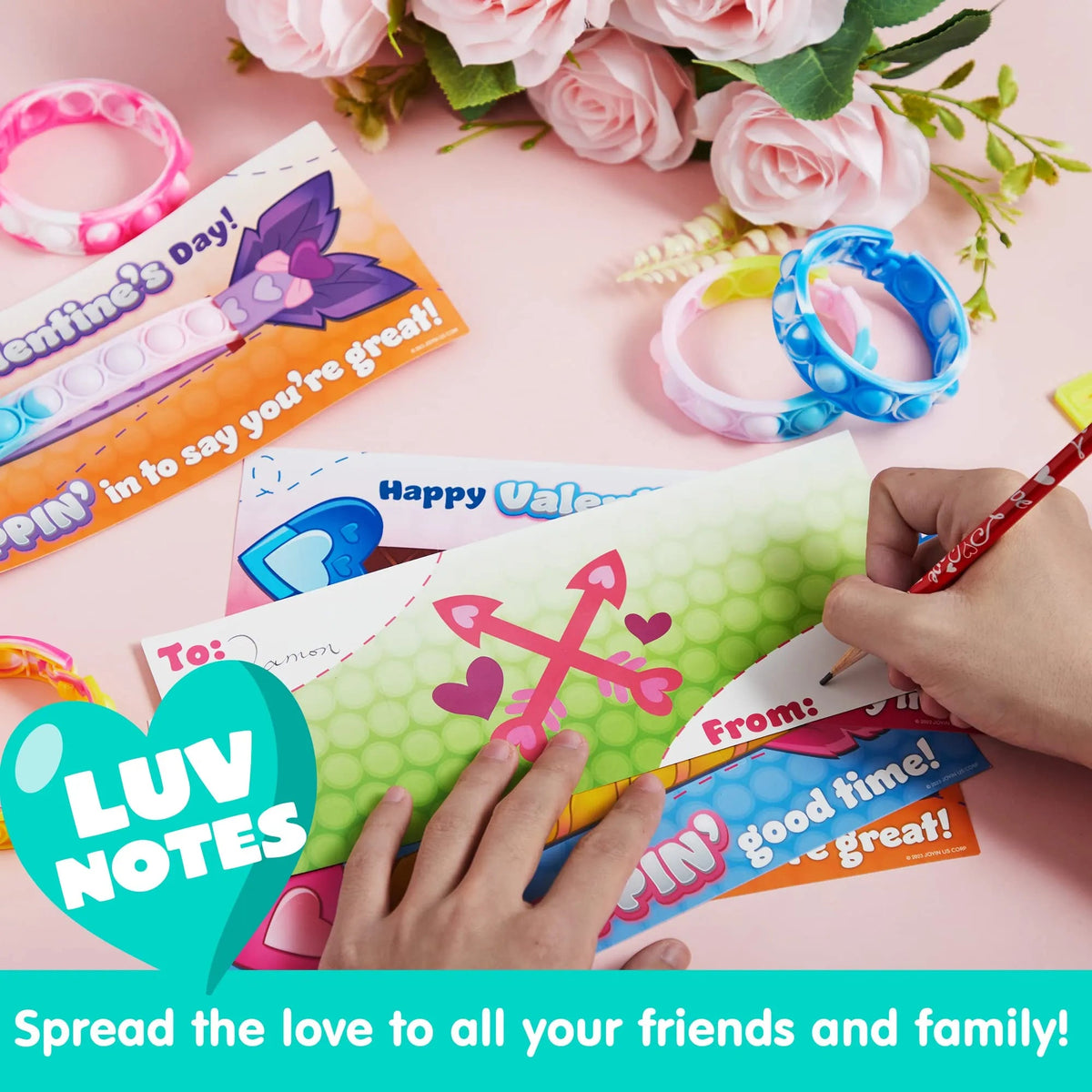 28Pcs Kids Valentine's Cards with Push Bubble Bracelet - Classroom Exchange Gifts