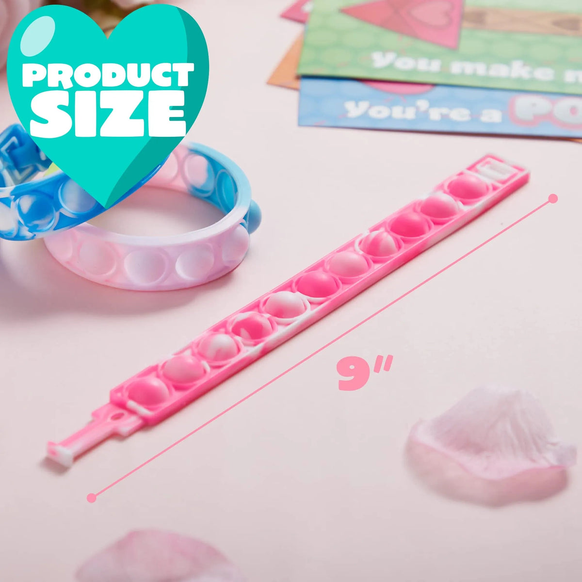 28Pcs Kids Valentine's Cards with Push Bubble Bracelet - Classroom Exchange Gifts