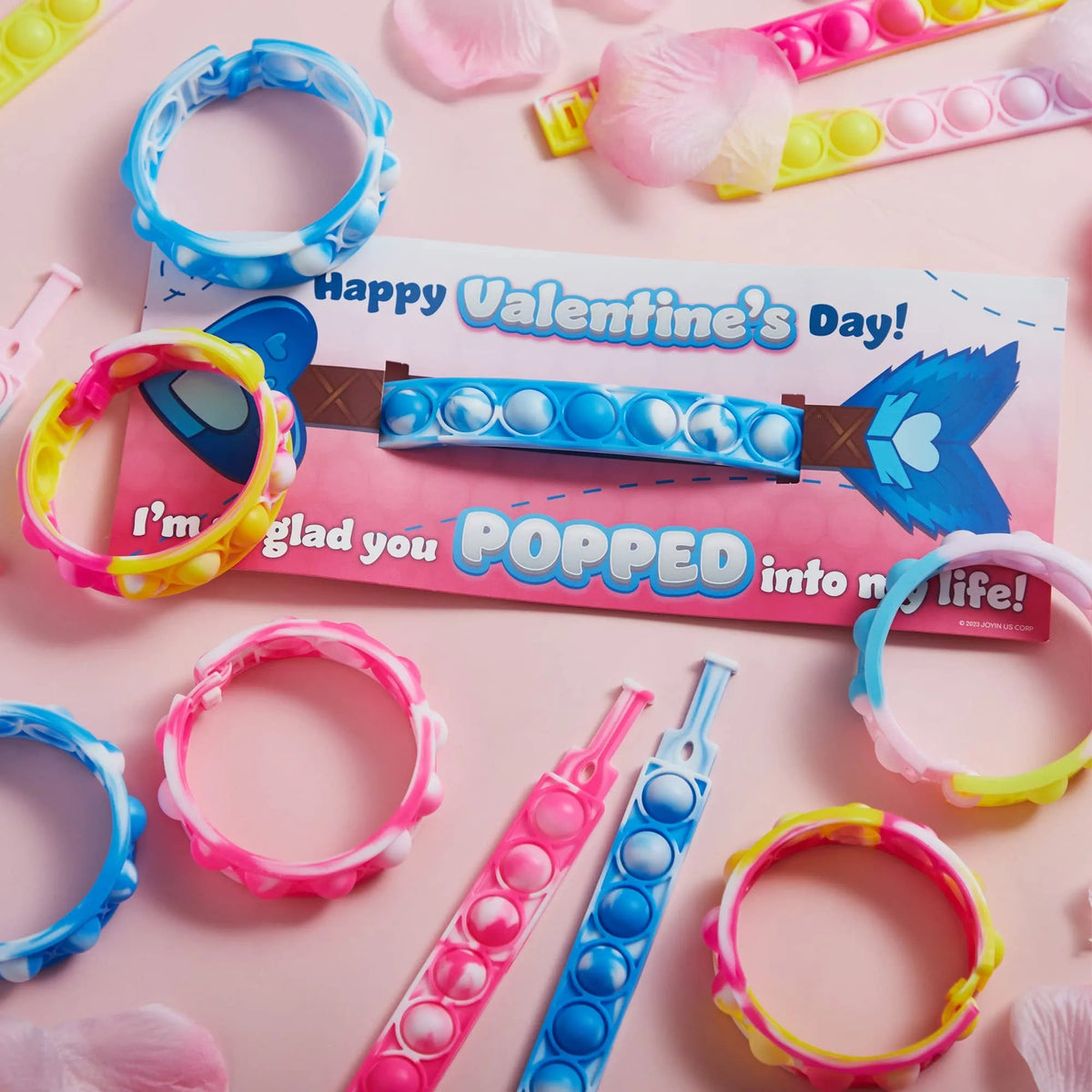 28Pcs Kids Valentine's Cards with Push Bubble Bracelet - Classroom Exchange Gifts