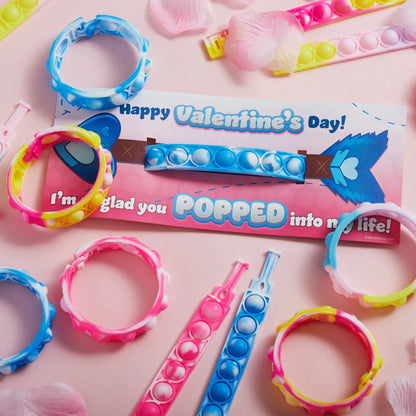 28Pcs Kids Valentine's Cards with Push Bubble Bracelet - Classroom Exchange Gifts