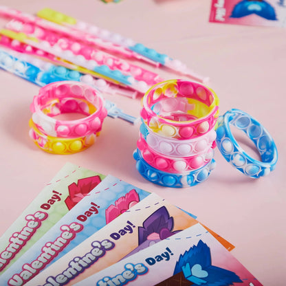 28Pcs Kids Valentine's Cards with Push Bubble Bracelet - Classroom Exchange Gifts
