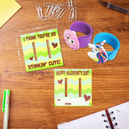28-Pack Kids Valentine's Cards with Charm Slap Bracelets - Classroom Exchange Gifts