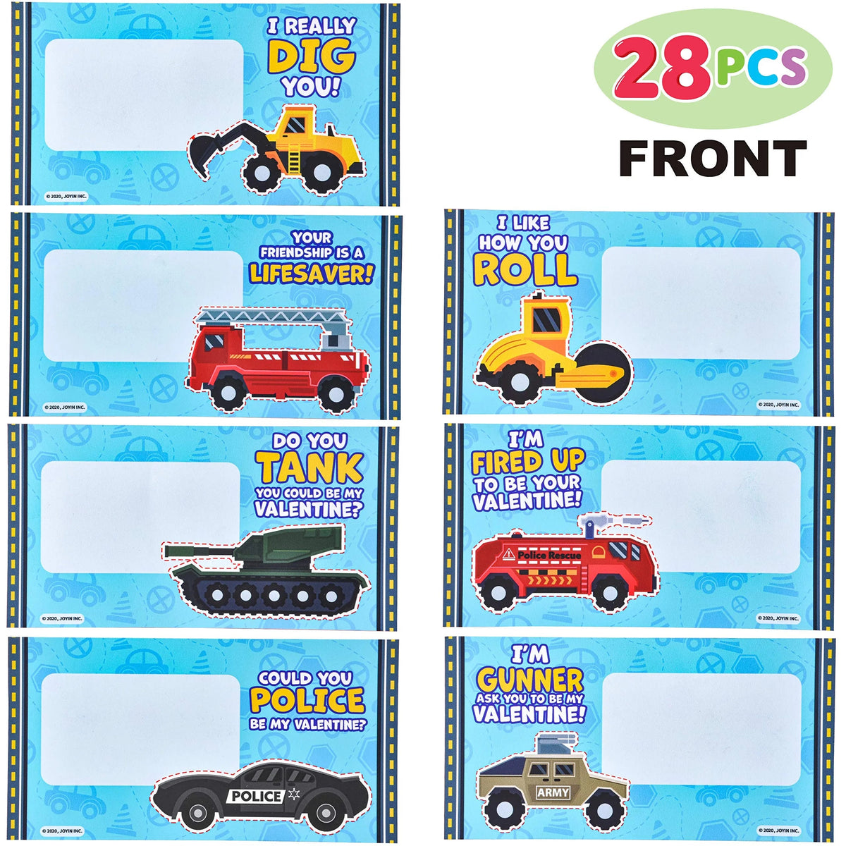 28-Pack Valentine's Day Cards with Die-Cast City Vehicles for Kids - Classroom Exchange Gifts