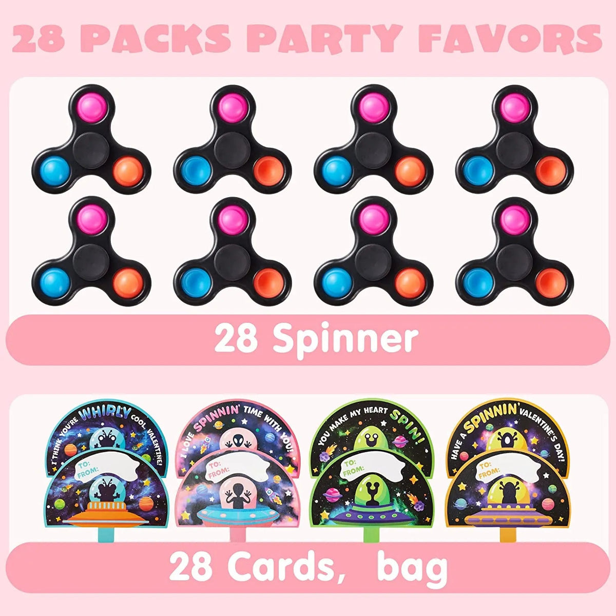 28 Pcs Kids Valentine's Day Cards with Spinner - Classroom Exchange Gifts