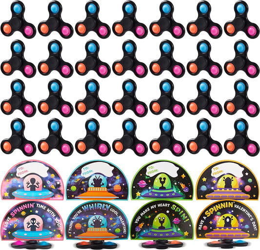 28 Pcs Kids Valentine's Day Cards with Spinner - Classroom Exchange Gifts