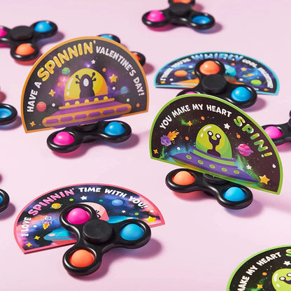 28 Pcs Kids Valentine's Day Cards with Spinner - Classroom Exchange Gifts