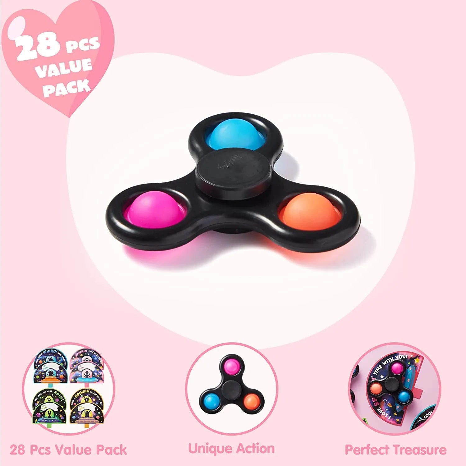 28 Pcs Kids Valentine's Day Cards with Spinner - Classroom Exchange Gifts