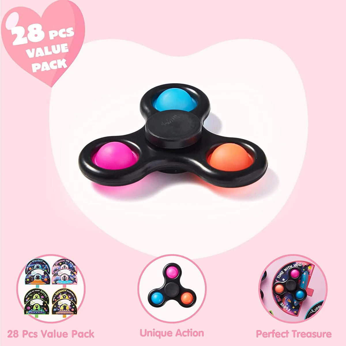 28 Pcs Kids Valentine's Day Cards with Spinner - Classroom Exchange Gifts