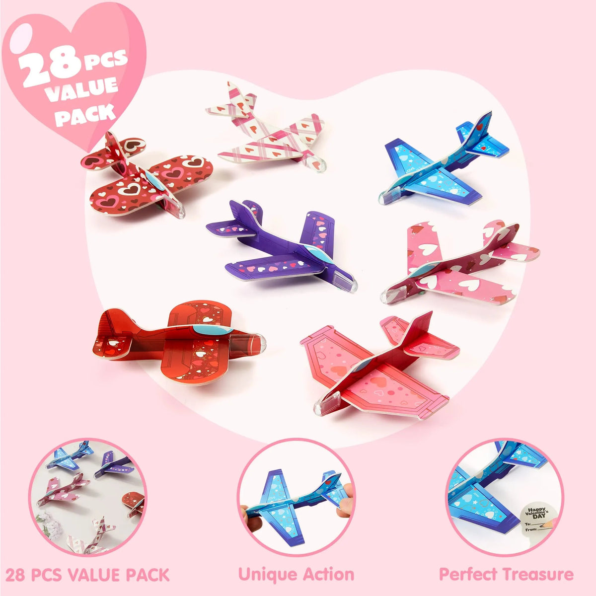 28Pcs Kids Valentine's Day Cards with Foam Airplanes - Classroom Exchange Gifts