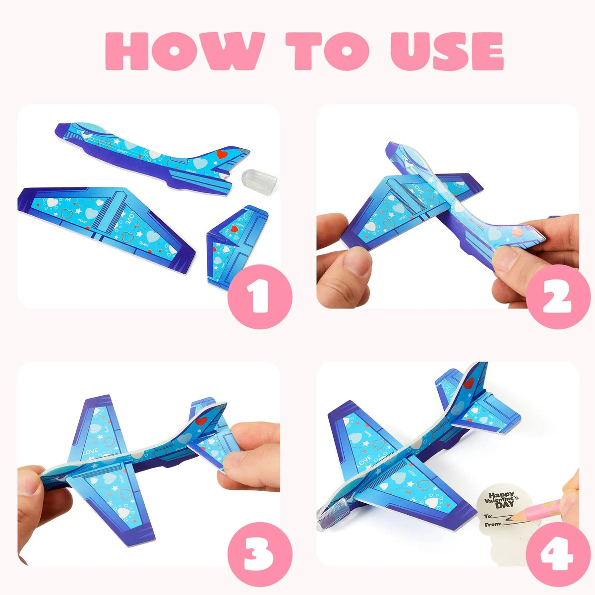 28Pcs Kids Valentine's Day Cards with Foam Airplanes - Classroom Exchange Gifts