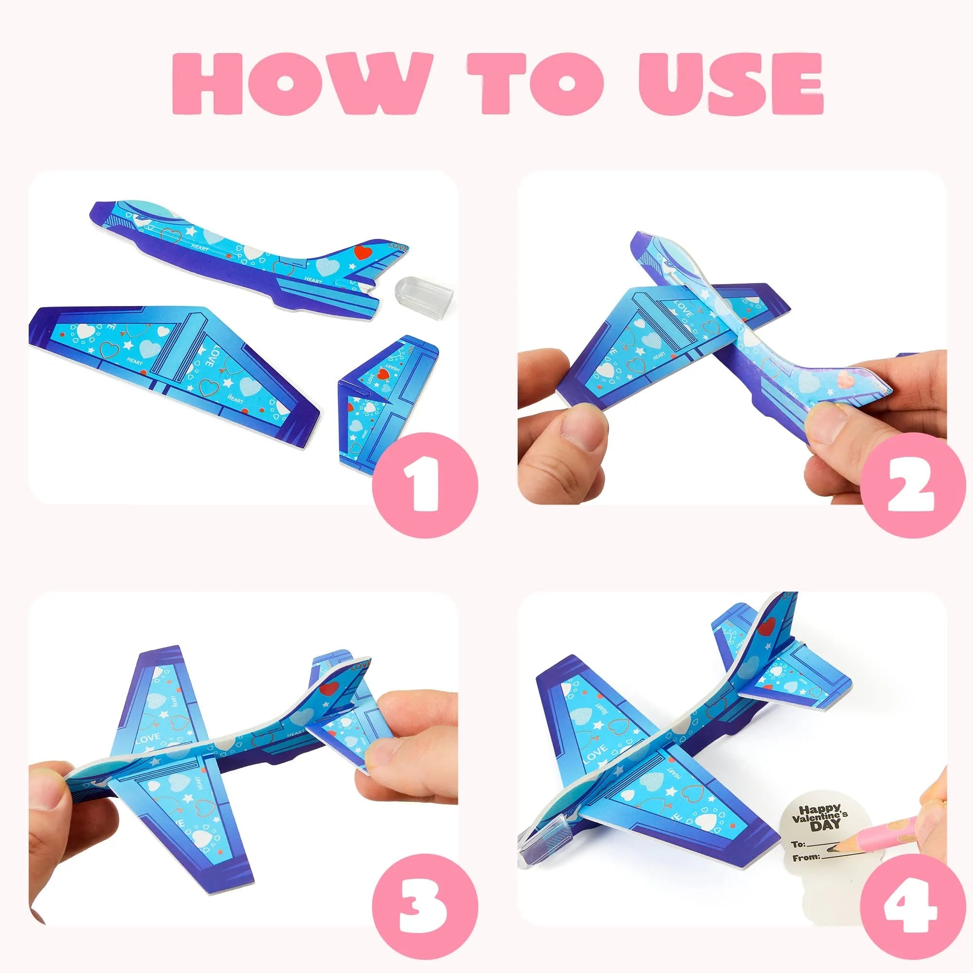 28Pcs Kids Valentine's Day Cards with Foam Airplanes - Classroom Exchange Gifts