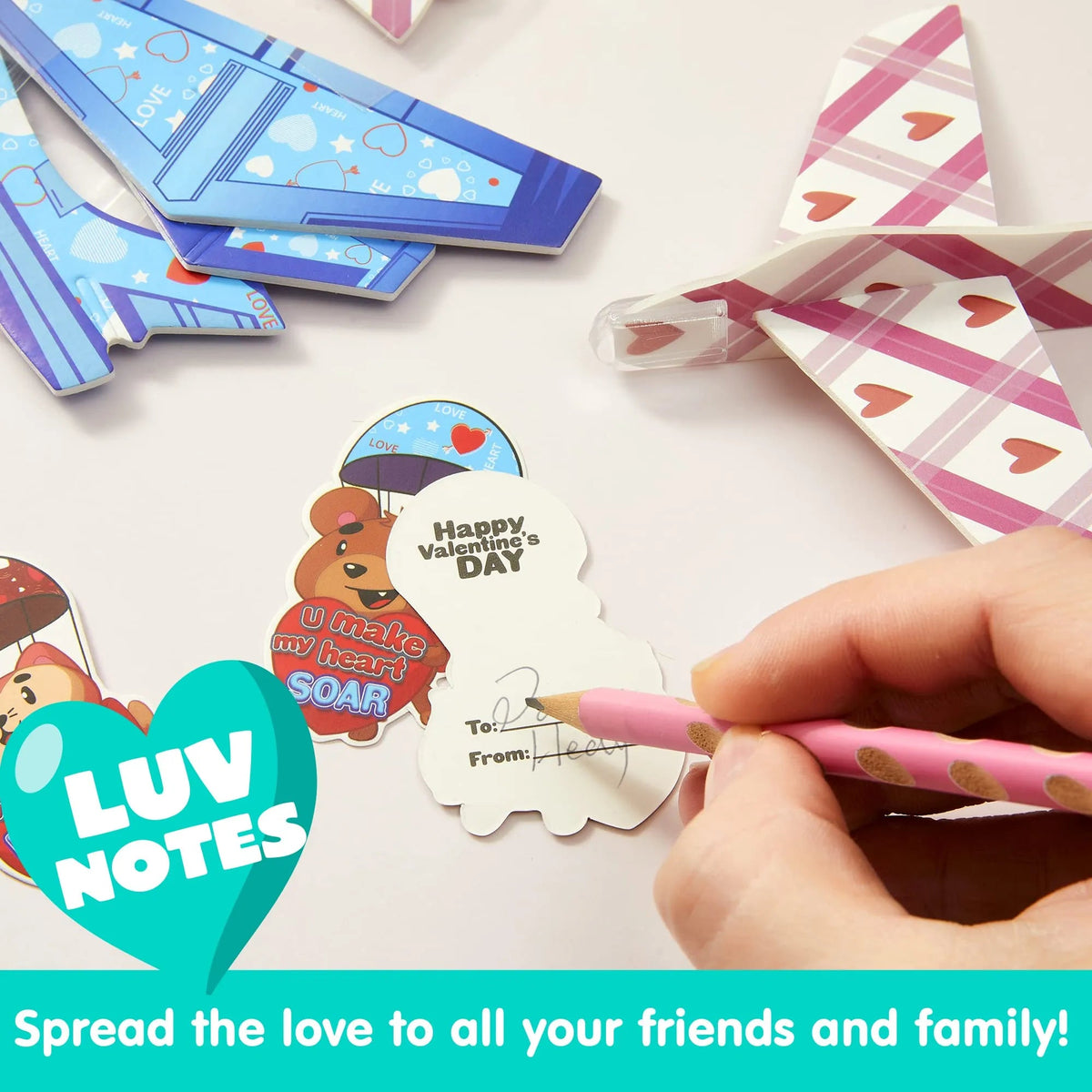 28Pcs Kids Valentine's Day Cards with Foam Airplanes - Classroom Exchange Gifts