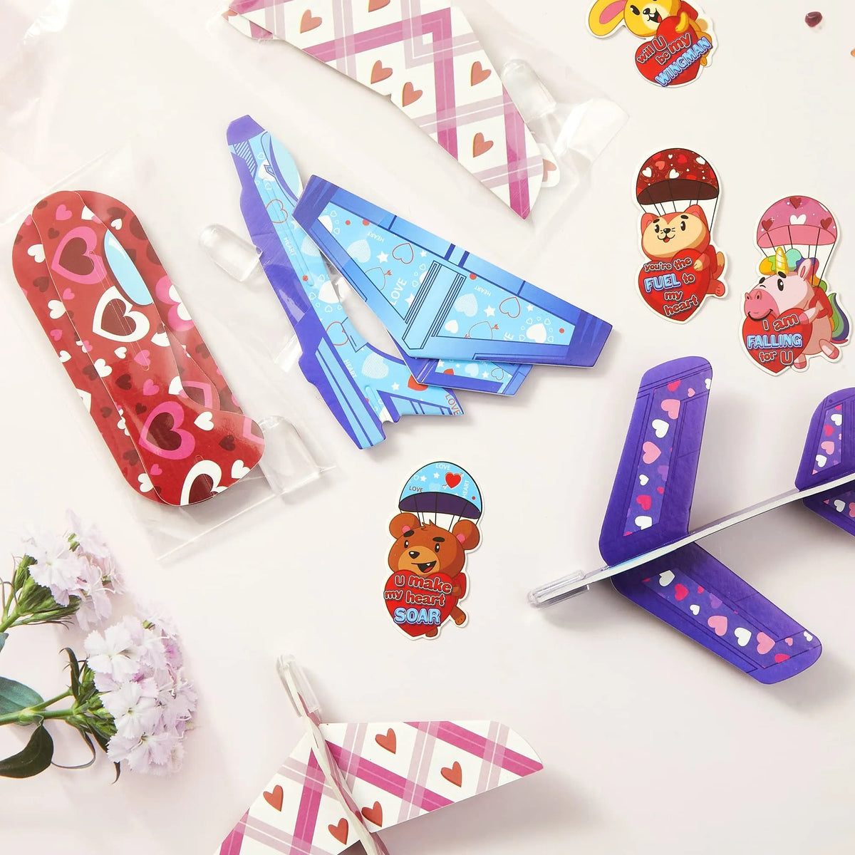 28Pcs Kids Valentine's Day Cards with Foam Airplanes - Classroom Exchange Gifts