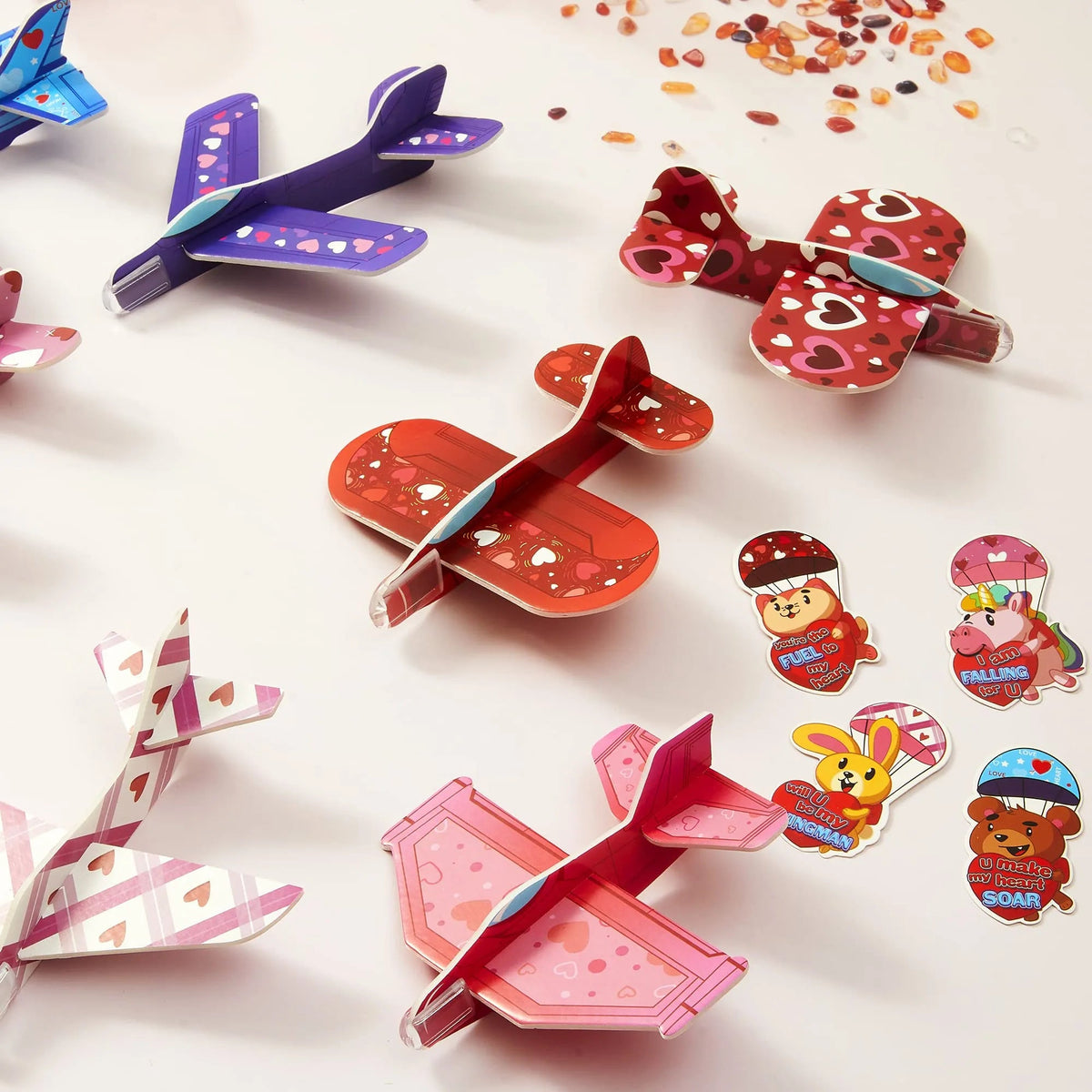 28Pcs Kids Valentine's Day Cards with Foam Airplanes - Classroom Exchange Gifts