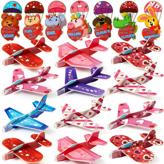 28Pcs Kids Valentine's Day Cards with Foam Airplanes - Classroom Exchange Gifts