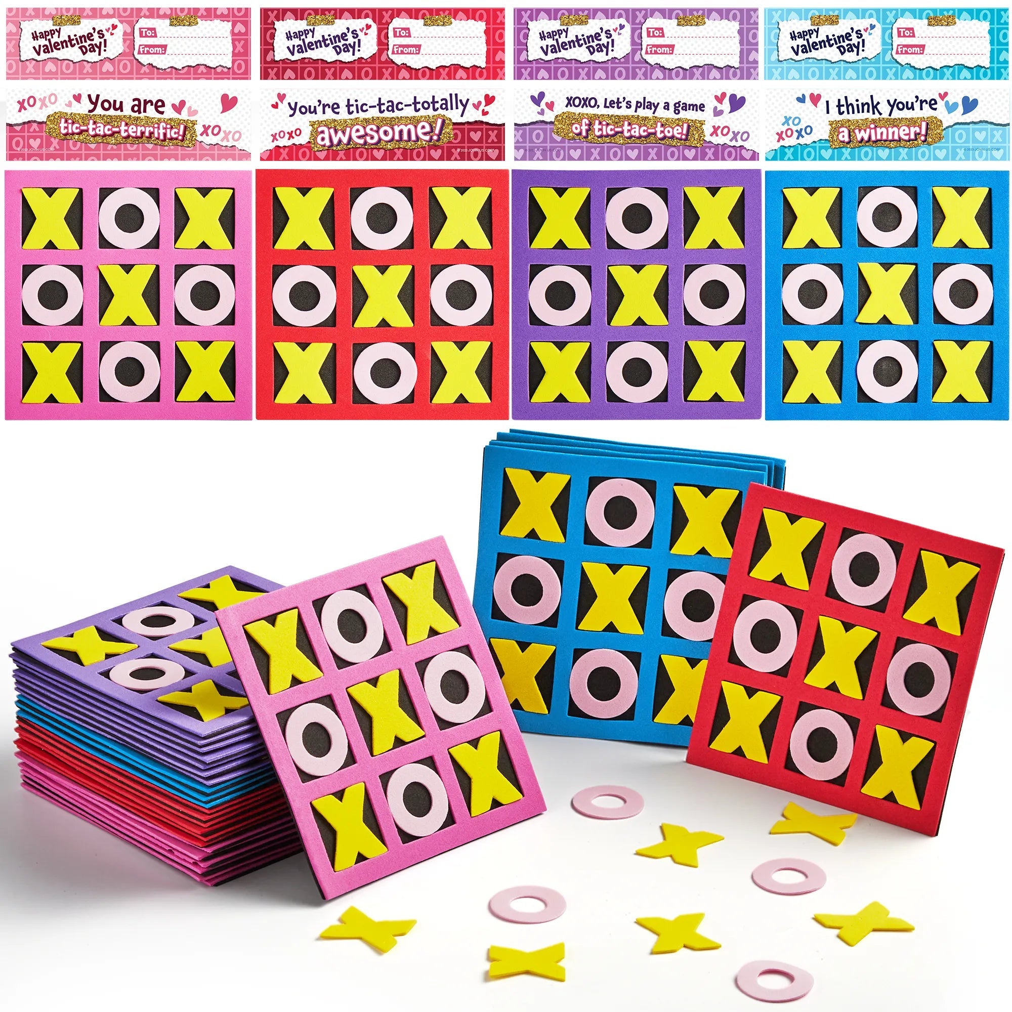 28 Pack Valentine's Day Gift Cards with Foam Tic-Tac-Toe Mini Board Game Toys