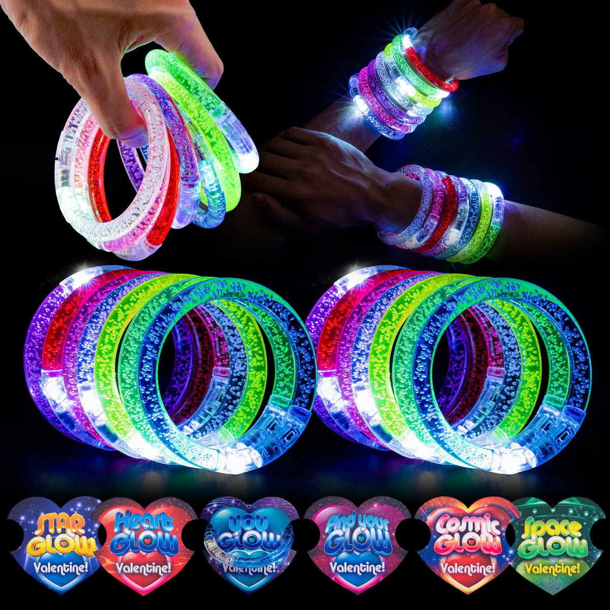 28 Glow Stick Bracelets with Valentine's Day Cards for Kids Party Favors