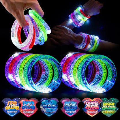 28 Glow Stick Bracelets with Valentine's Day Cards for Kids Party Favors