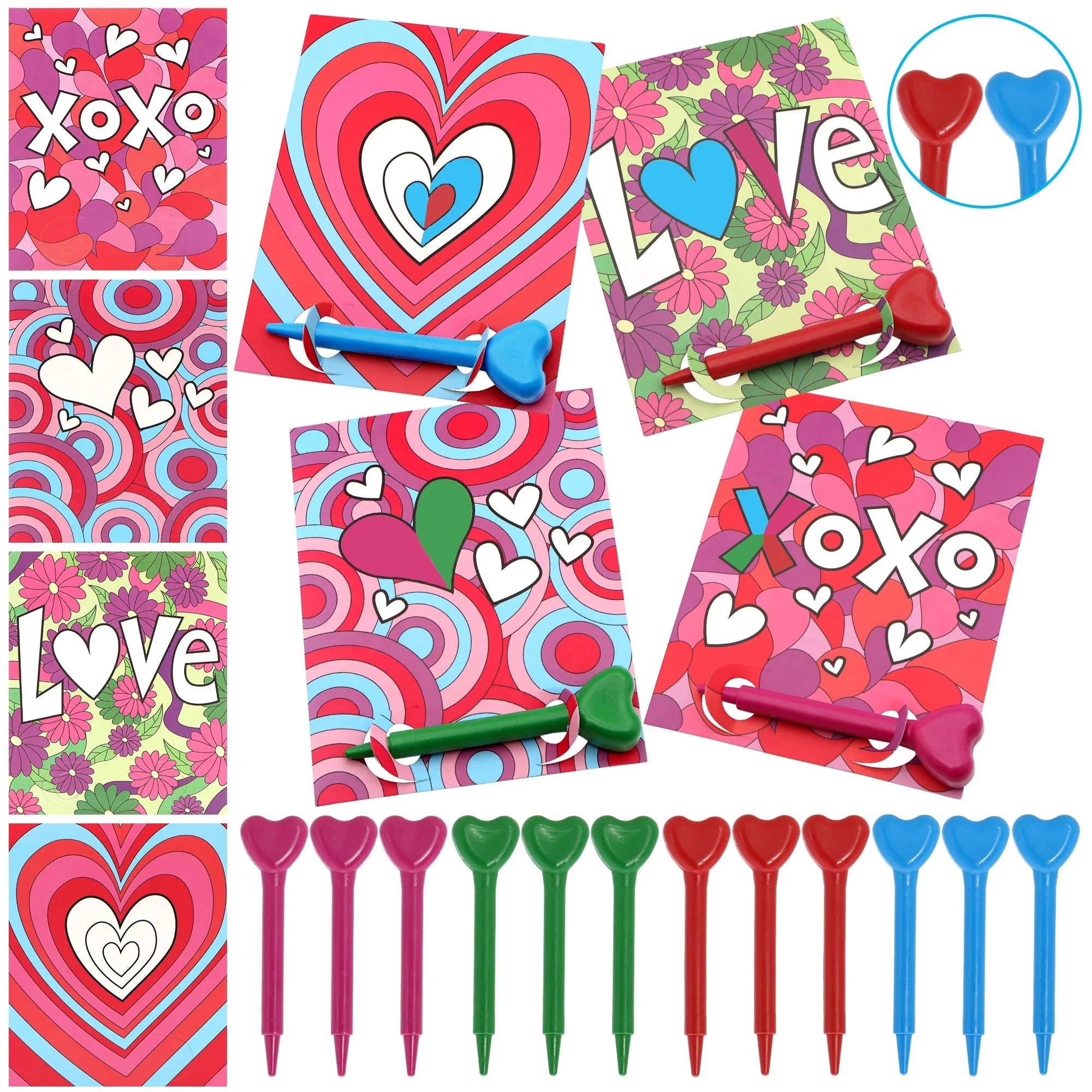 28-Piece Kids Valentine's Day Cards with Heart-Shaped Crayons - Classroom Exchange Gifts