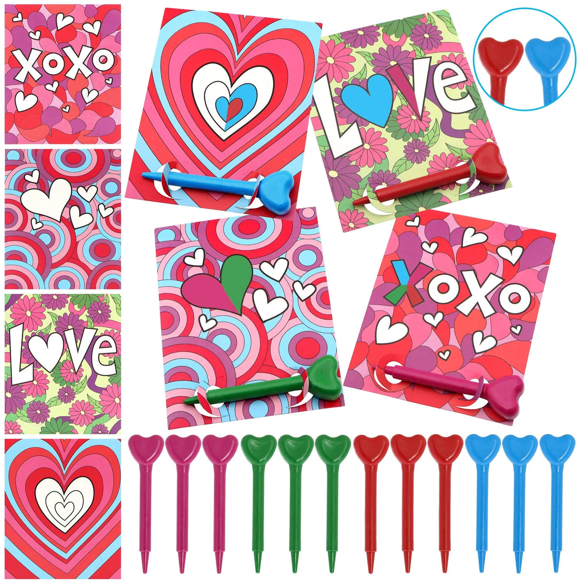 28-Piece Kids Valentine's Day Cards with Heart-Shaped Crayons - Classroom Exchange Gifts