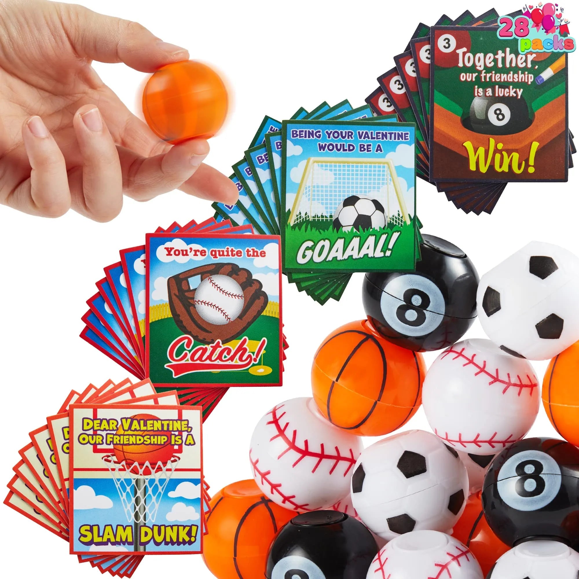 28Pcs Kids Valentine's Cards with Mini Sport Balls - Classroom Exchange Gifts