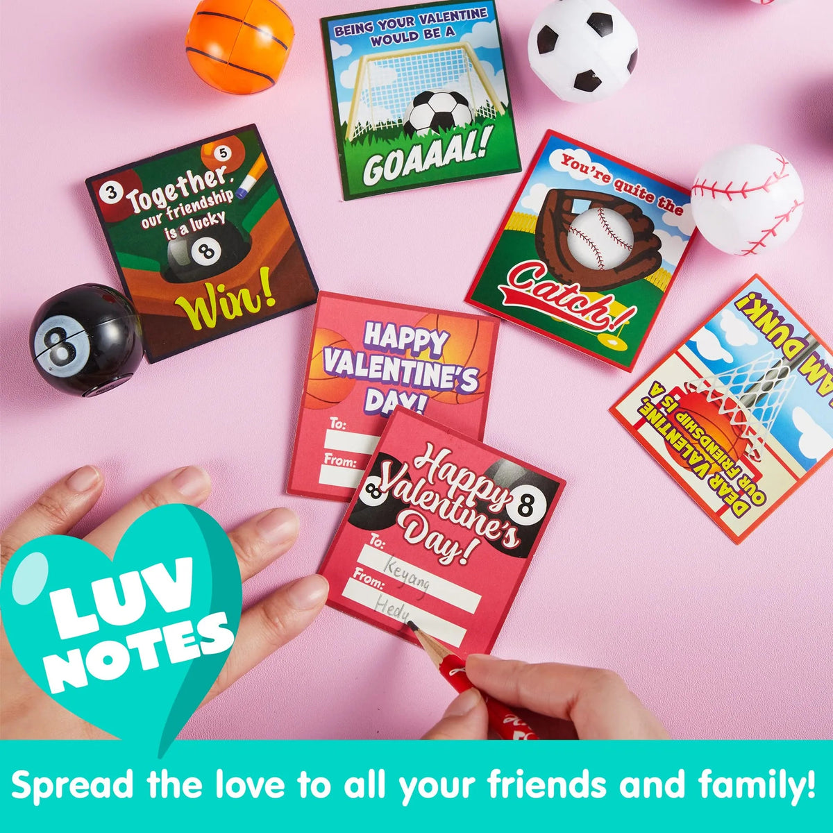 28Pcs Kids Valentine's Cards with Mini Sport Balls - Classroom Exchange Gifts