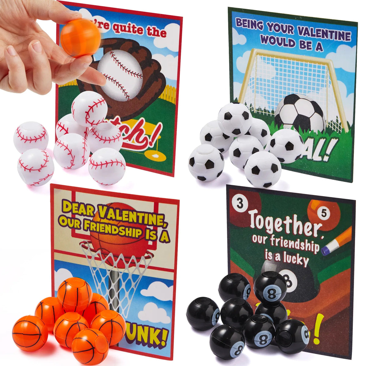 28Pcs Kids Valentine's Cards with Mini Sport Balls - Classroom Exchange Gifts