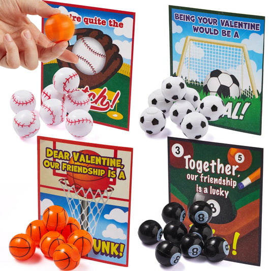 28Pcs Kids Valentine's Cards with Mini Sport Balls - Classroom Exchange Gifts