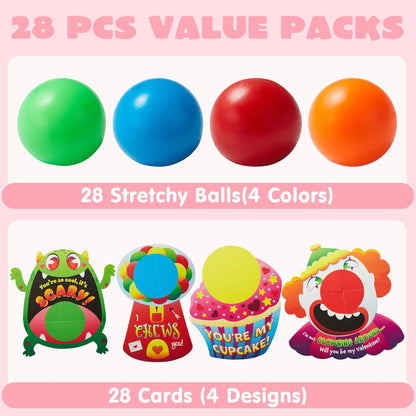 28-Pack Kids Valentine's Cards with Mini Squeeze Balls - Classroom Exchange Gifts