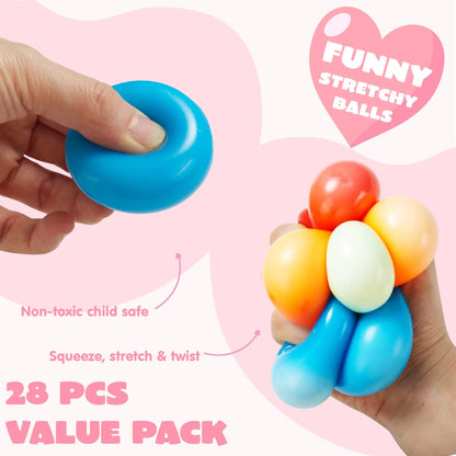 28-Pack Kids Valentine's Cards with Mini Squeeze Balls - Classroom Exchange Gifts