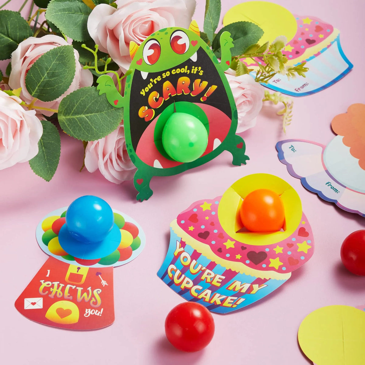 28-Pack Kids Valentine's Cards with Mini Squeeze Balls - Classroom Exchange Gifts